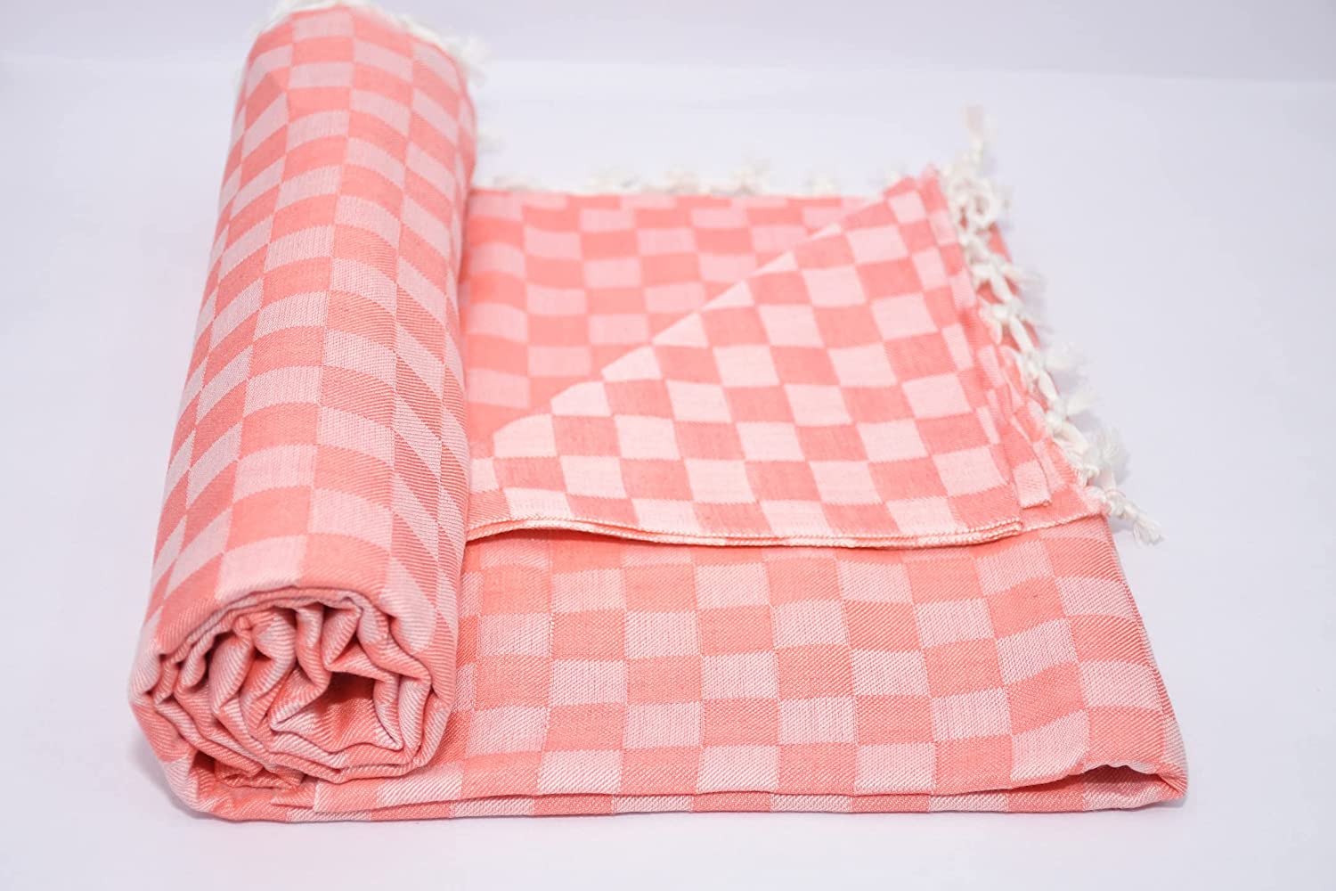 Bhagalpuri 3D cotton chadar Chekered 53 x 100 inch Pastel Orange
