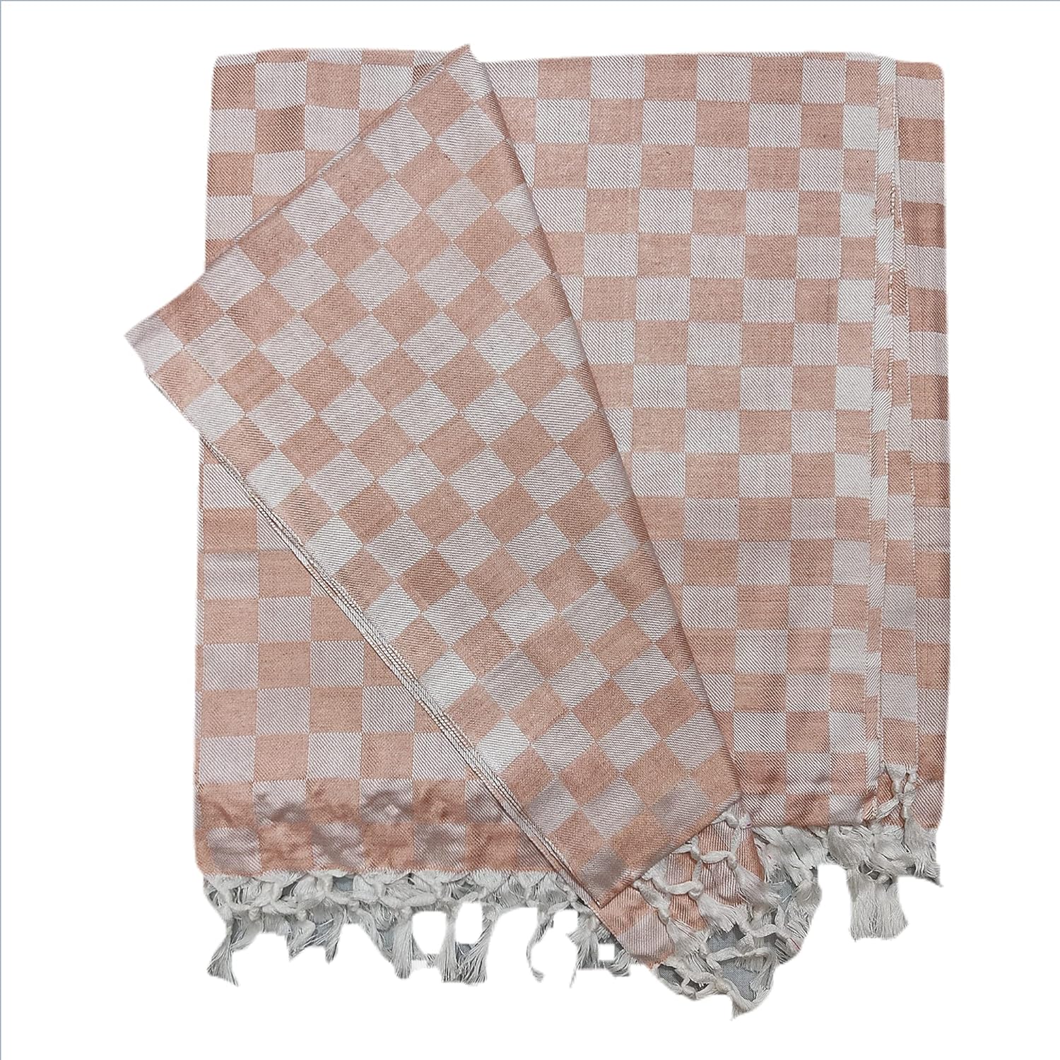 Bhagalpuri 3D cotton chadar Chekered 53 x 100 inch Peach