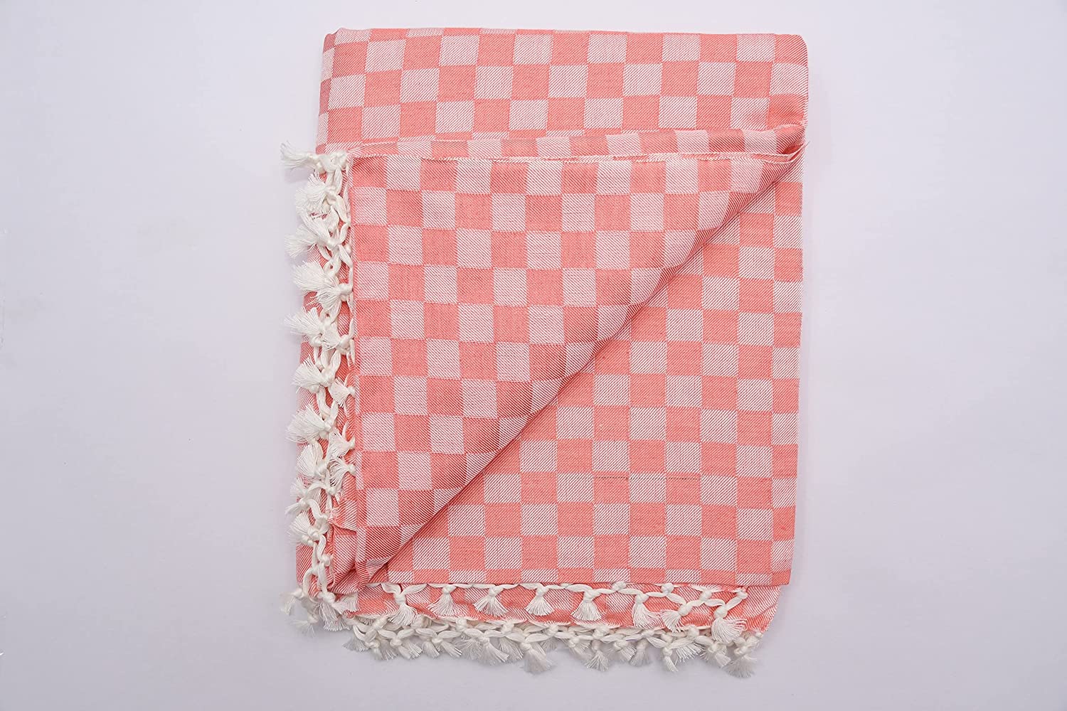 Bhagalpuri 3D cotton chadar Chekered 53 x 100 inch Pastel Orange - Image 2