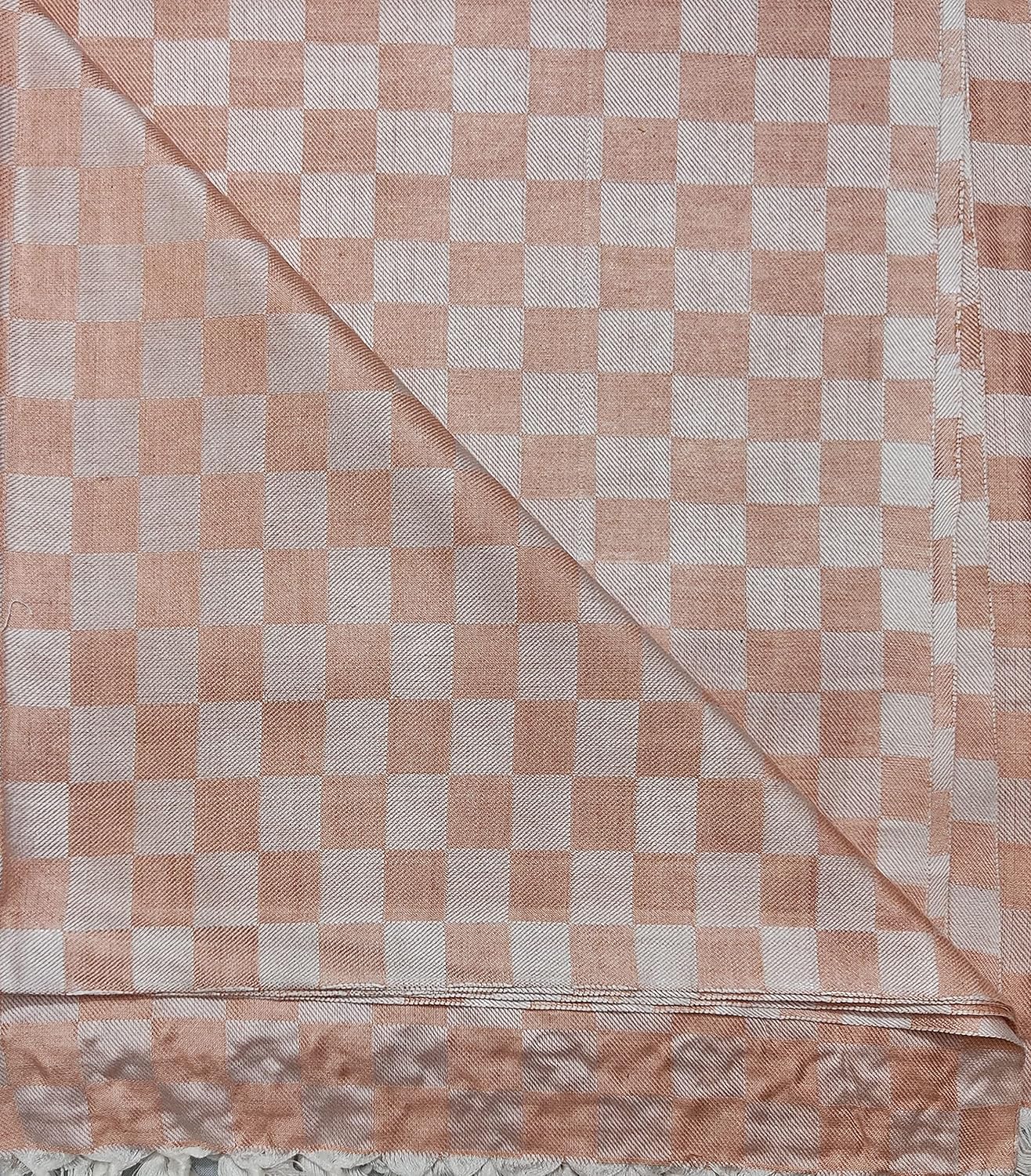 Bhagalpuri 3D cotton chadar Chekered 53 x 100 inch Peach - Image 2