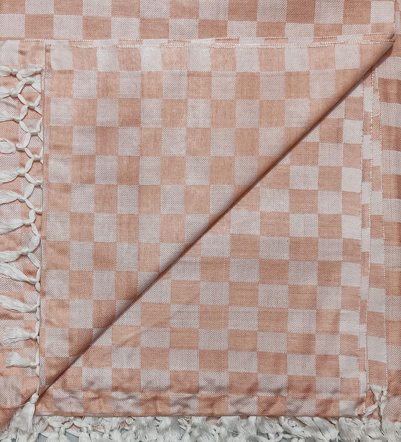 Bhagalpuri 3D cotton chadar Chekered 53 x 100 inch Peach - Image 3